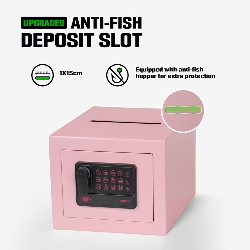 ISLANDSAFE Electronic Deposit Drop Small Safe Box for Kid Money Coin Home Office Hotel Rooms Business Jewelry (Light Pink) - Image 2